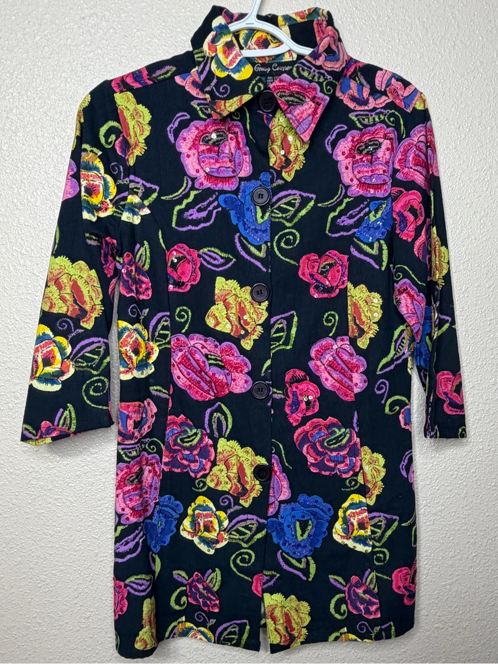 Gandy Couture 3/4 sleeve Retro Jacket - Pink, Yellow, Blue, Green